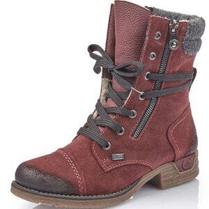 Rieker waterproof insulated combat boots - burgundy - new in box - size 38